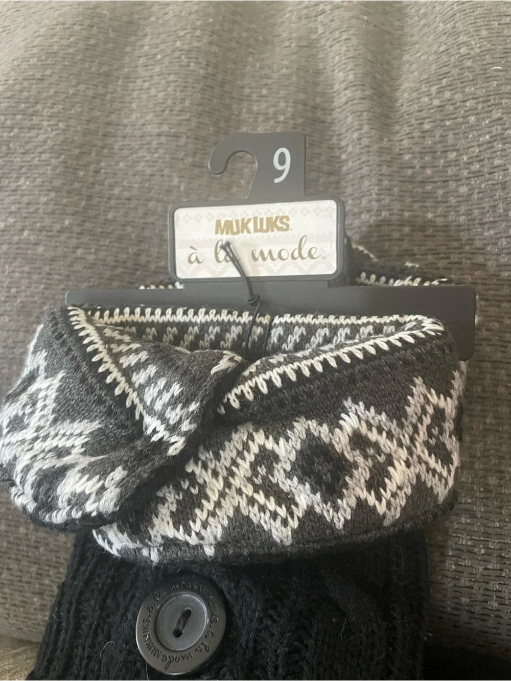 Muk luks A La Mode Tall Knit Nordic Sweater pattern Button side winter boots W9